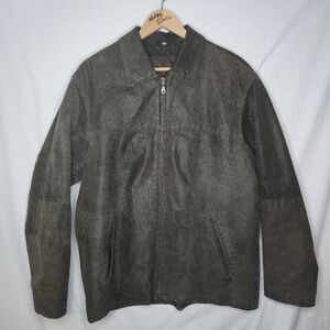 David Marc Men's Suede Jacket Coat Brown Zip Front Size L